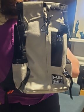 Small Dog Backpack - Gray and Black Roll-Top Travel Backpack
